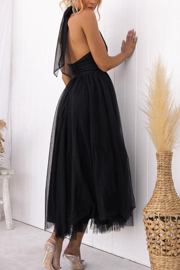 Fairy Vibes Tüll-Maxikleid mit Raffungen und Neckholder-Detail
