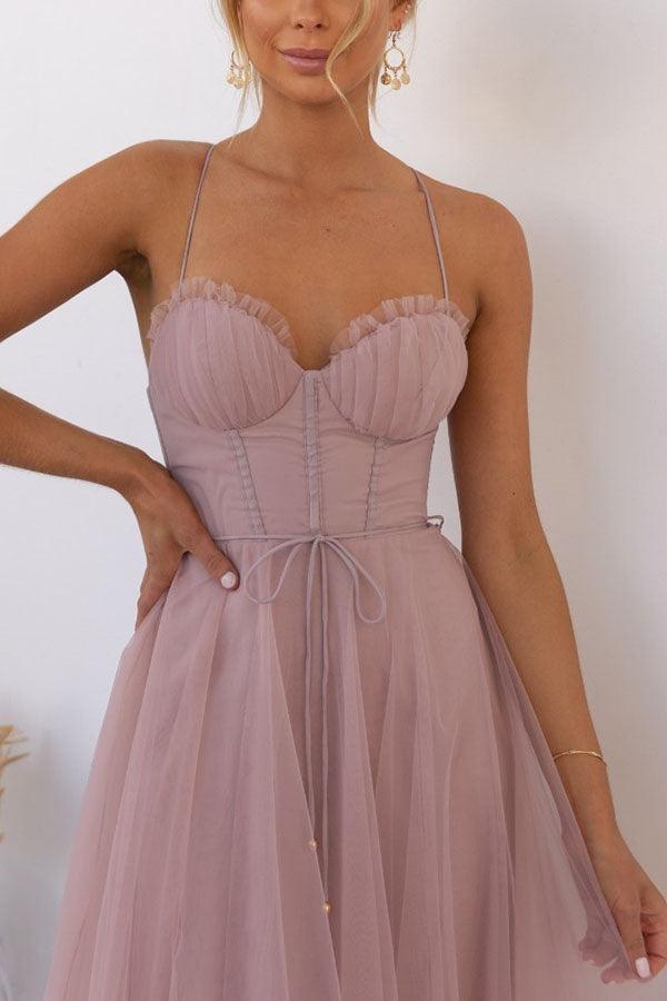 Modernes Prinzessinnen-Chiffon-Maxikleid mit Trägern für Partys