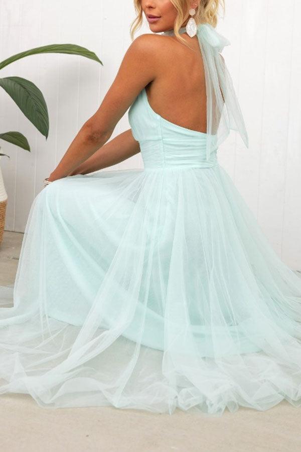 Fairy Vibes Tüll-Maxikleid mit Raffungen und Neckholder-Detail