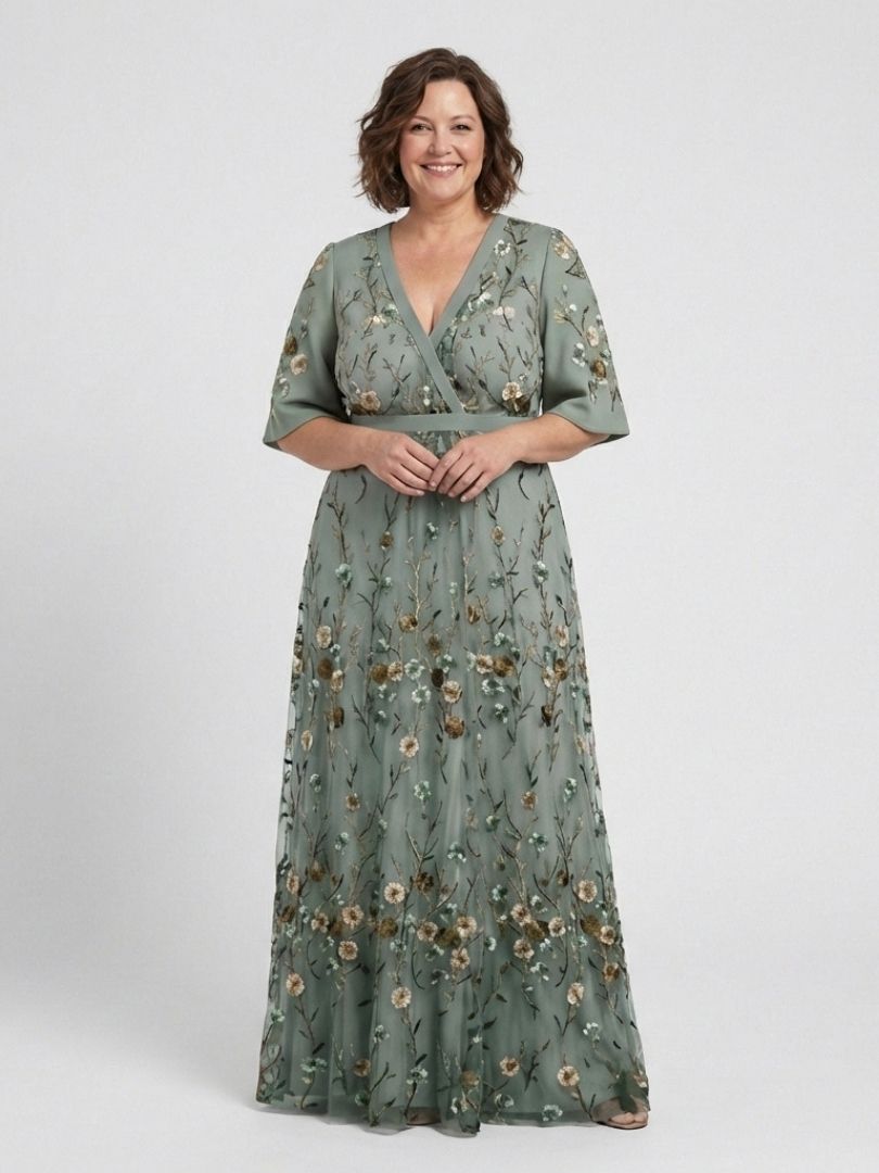 Claire Verra™ | Floral V Neck Short Sleeve Maxi Dress