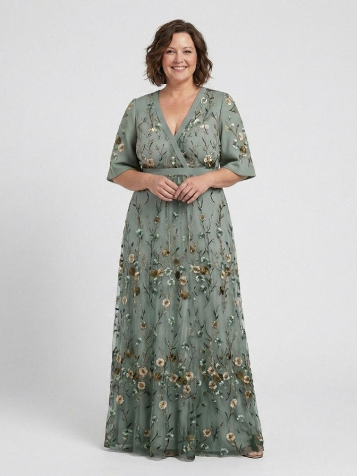 Claire Verra™ | Floral V Neck Short Sleeve Maxi Dress