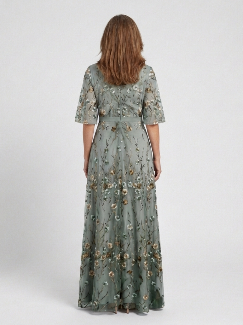 Claire Verra™ | Floral V Neck Short Sleeve Maxi Dress
