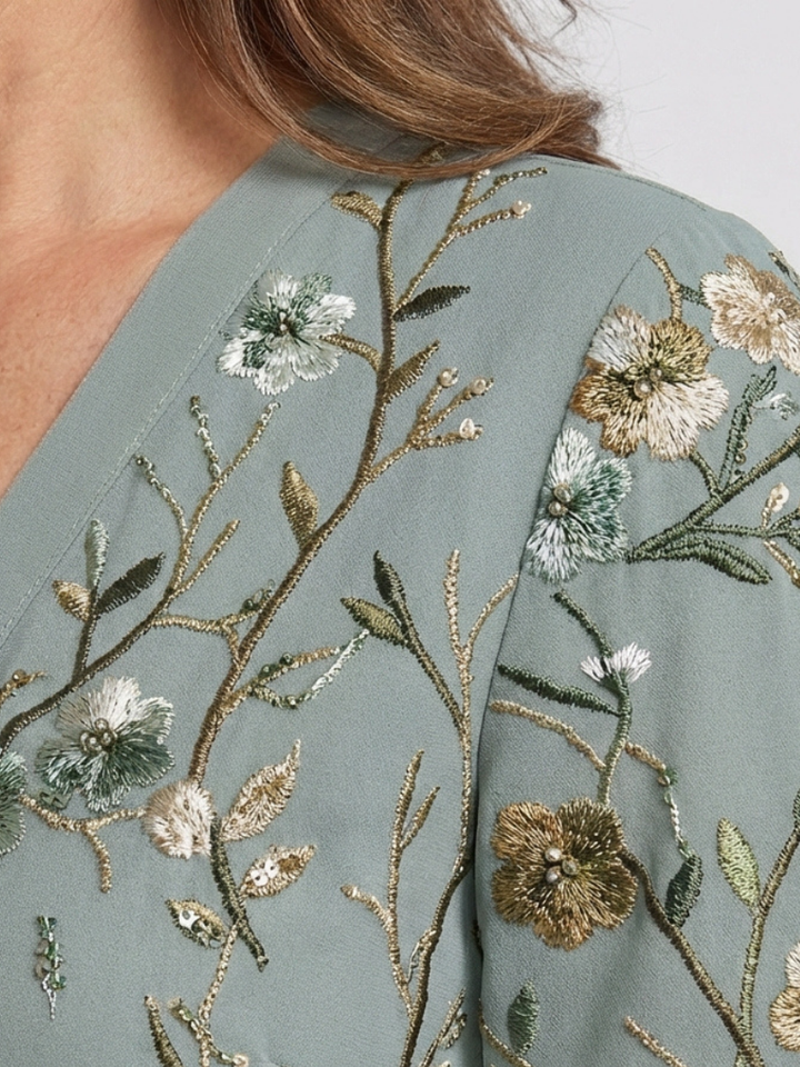 Claire Verra™ | Floral V Neck Short Sleeve Maxi Dress