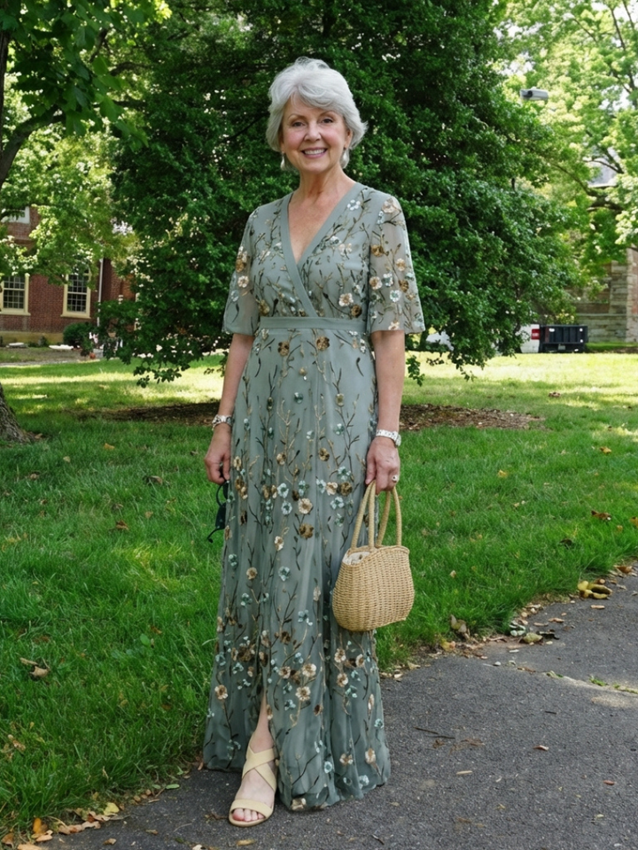 Claire Verra™ | Floral V Neck Short Sleeve Maxi Dress